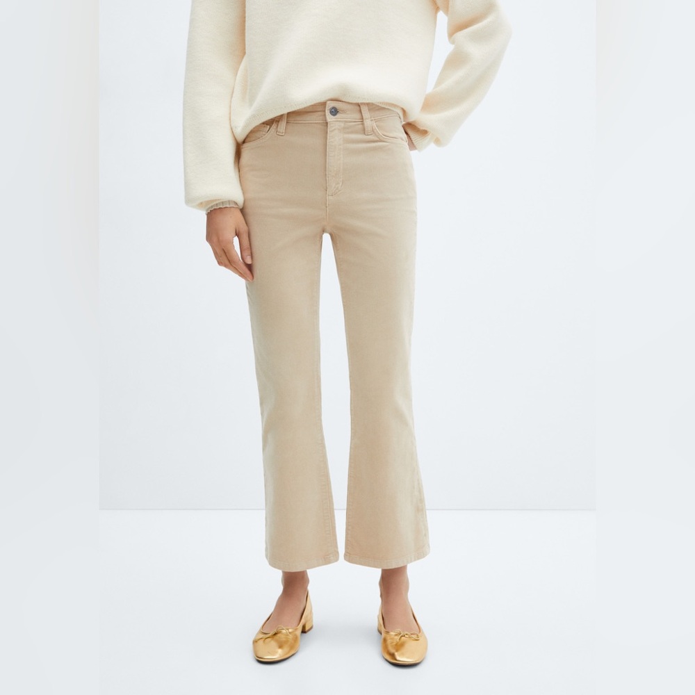 Mango Cream-Colored cropped flared‎ Corduroy Jeans